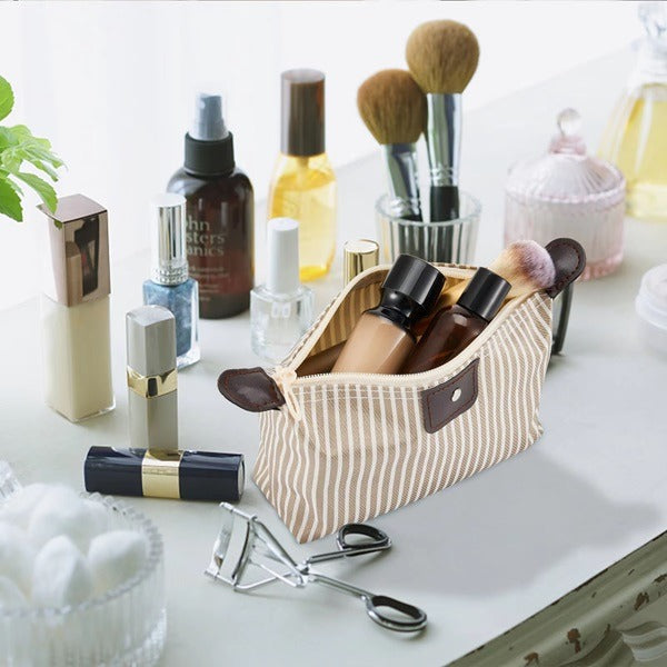 Striped Handy Travel Pouch (Pack of 2 Pcs), Travel Cosmetic Printed Pouch Set Of 2