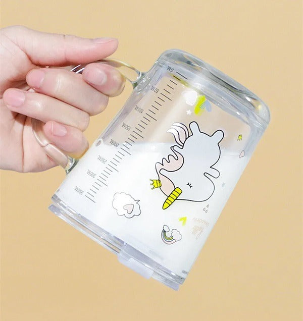 Cartoon Printed Glass Sipper Mug With Silicone Straw