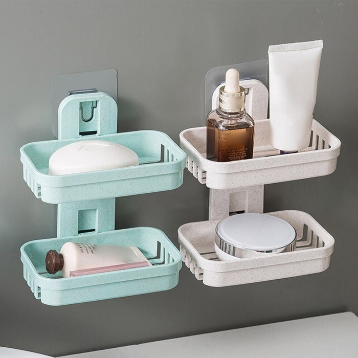 Double Layer Soap Dish Tray With Sticker (Random Color)
