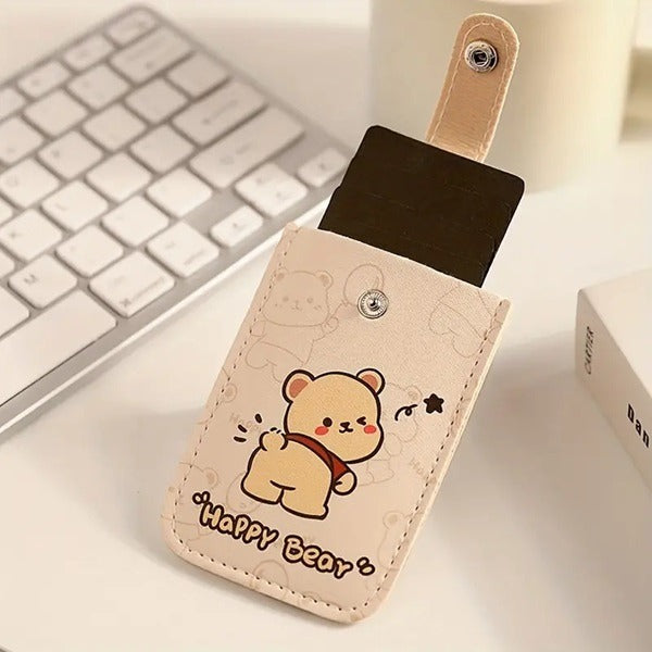 Leather Cartoon Print Card Holder, Mini Slim Wallet for Women with Different Print (Random Print)