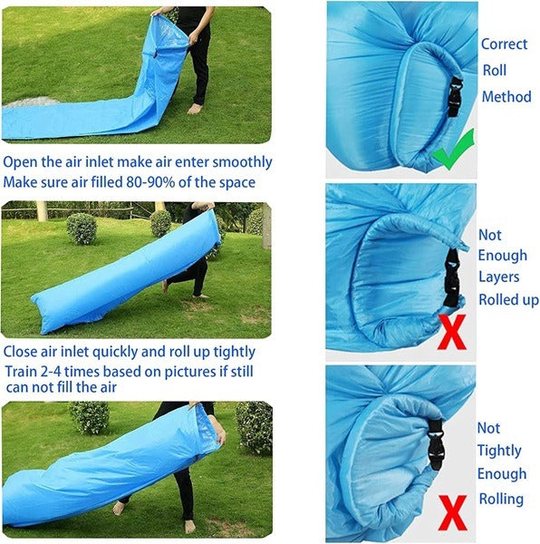 Inflatable Camping Air Sofa, Portable Air Sleeping Bed Lounger for Beach, Camping & Trekking