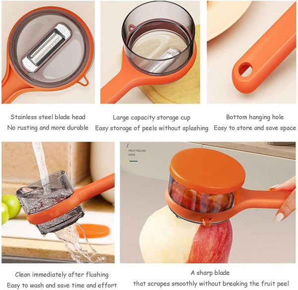 Peeler with Storage Box, Stainless Steel Multifunctional Fruit and Vegetable Peeler with Container