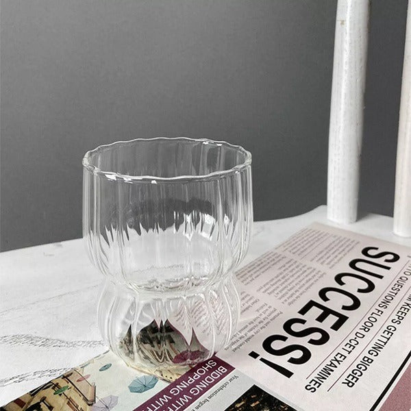 Chubby Striped Cup, Crystal Glass Tea Cups Retro Handmade Latte Juice Water Cup Striped Glass Coffee Mug