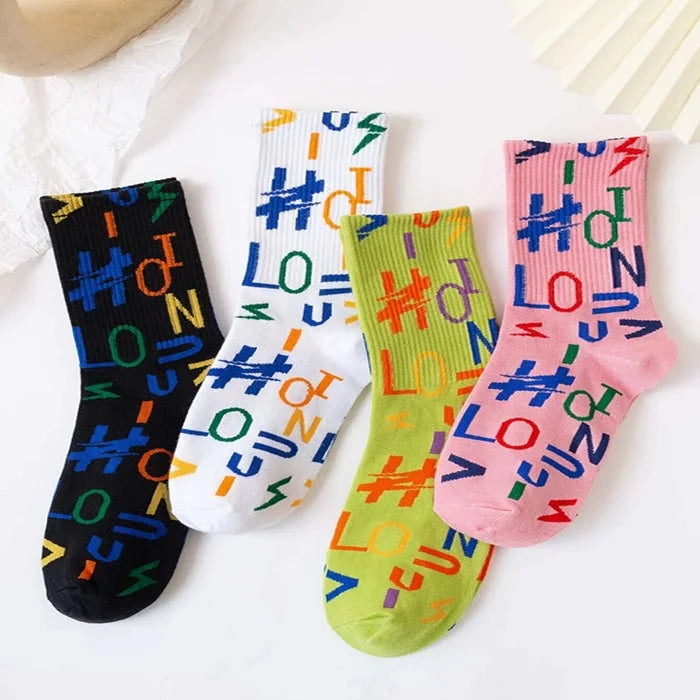 English Letter Graphic Cotton Sock