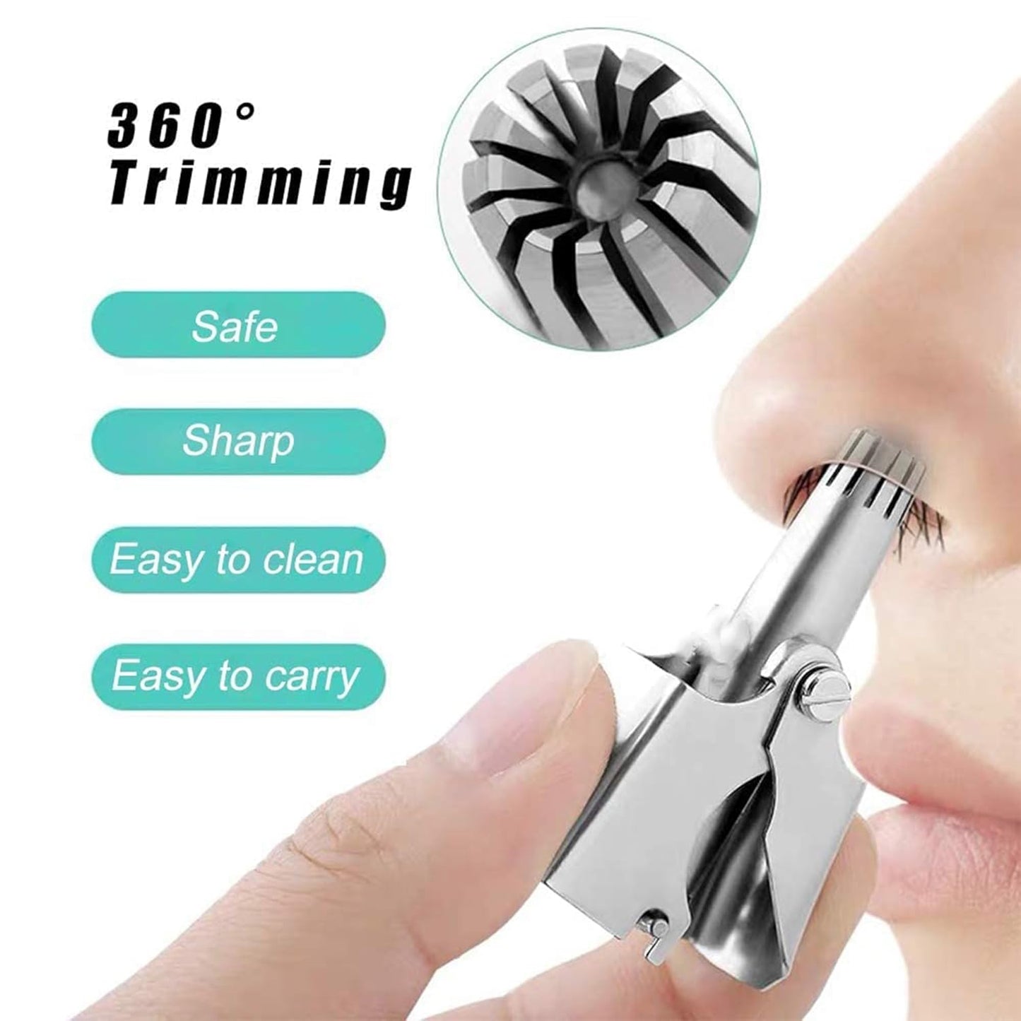 Manual Nose & Ear Hair Clipper Trimmer for Men & Women - Stainless Steel Painless Nose Hair Trimmer with Storage Case and Cleaning Brush