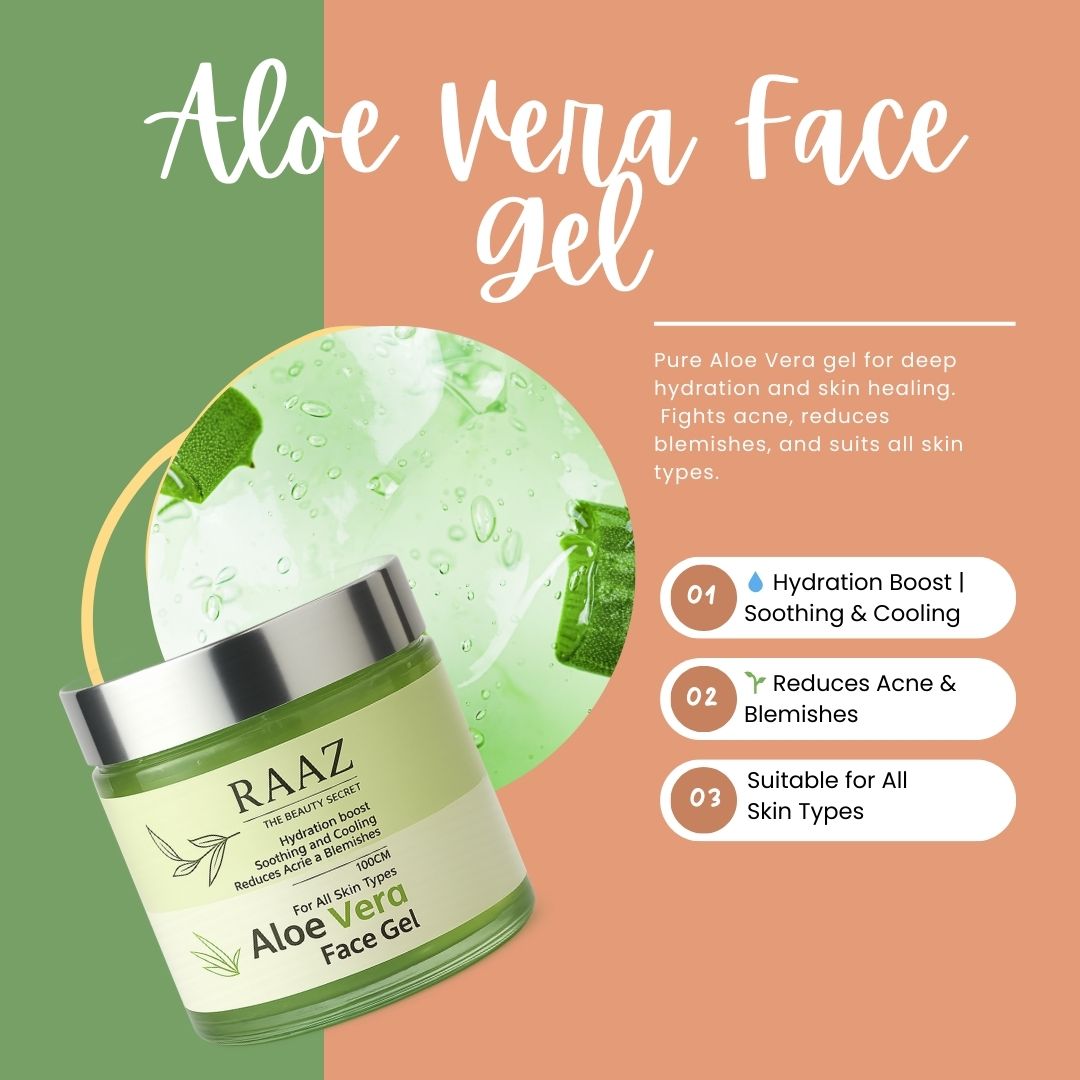 Raaz Pure Aloe Vera Face Gel – Hydrating & Soothing Skin Care Gel