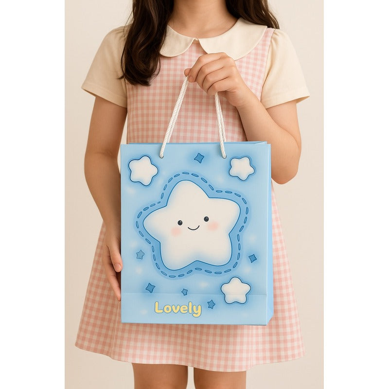 Cute Blue Bag with Star Design – 'Lucky' Printed – Ideal for Birthdays, Baby Showers & Special Occasions