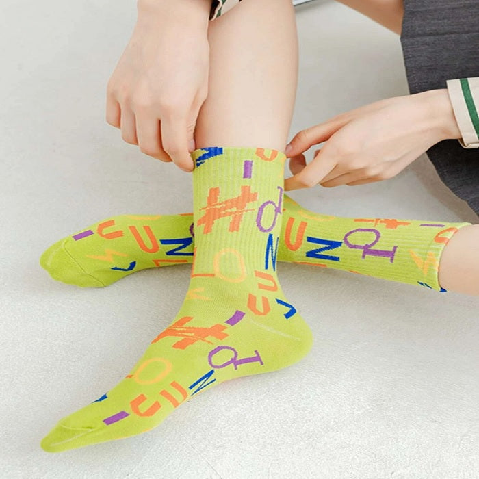 English Letter Graphic Cotton Sock
