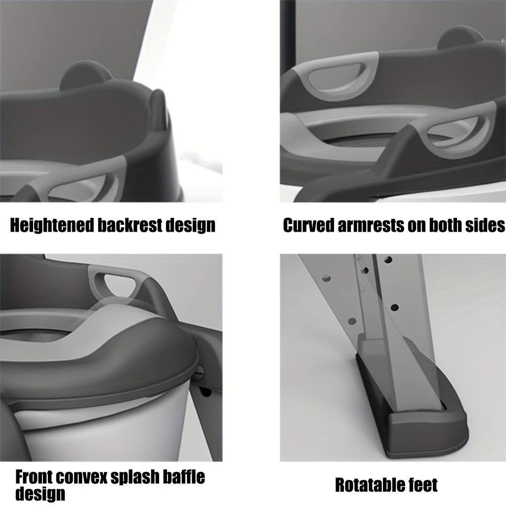 Adjustable Staircase Potty Chair for Boys and Girls, Collapsible Training Seat with Ladder, Comfortable PU Cushion