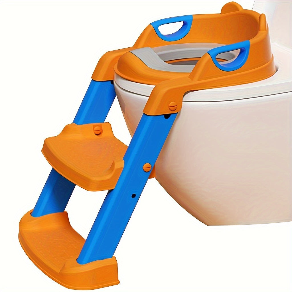 Adjustable Staircase Potty Chair for Boys and Girls, Collapsible Training Seat with Ladder, Comfortable PU Cushion