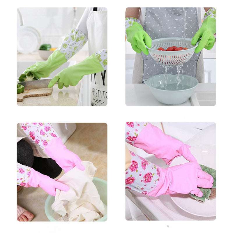 Kitchen Cleaning Long Sleeve Fleece - Lined Warm Gloves, Rubber Waterproof Kitchen Cuff Gloves for Cold Weather, Ideal for Laundry, Dishwashing & Household Chores, Kitchen Cleaning Gloves