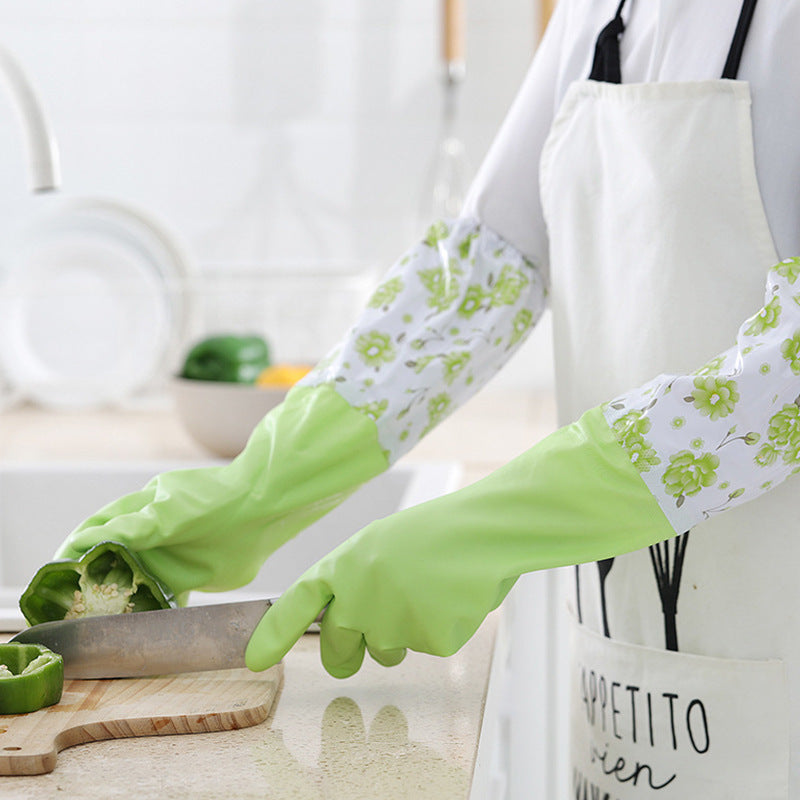 Kitchen Cleaning Long Sleeve Fleece - Lined Warm Gloves, Rubber Waterproof Kitchen Cuff Gloves for Cold Weather, Ideal for Laundry, Dishwashing & Household Chores, Kitchen Cleaning Gloves