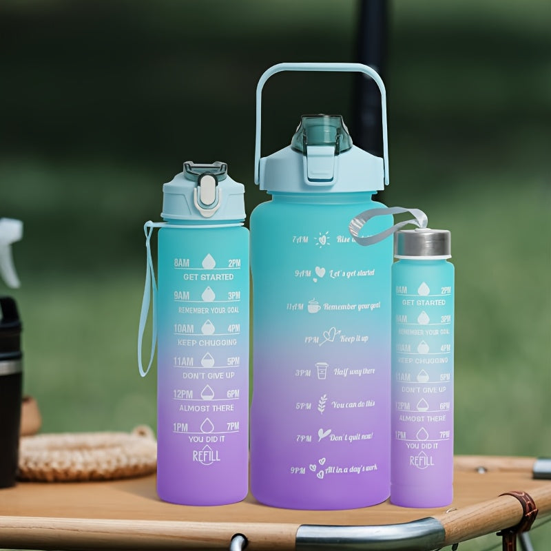 3 Pcs Pack Large Capacity Sports Water Bottles, Durable PC Material, Leak-Proof Lids, Handy Handles, Uncharged, for Outdoor & Indoor Fitness