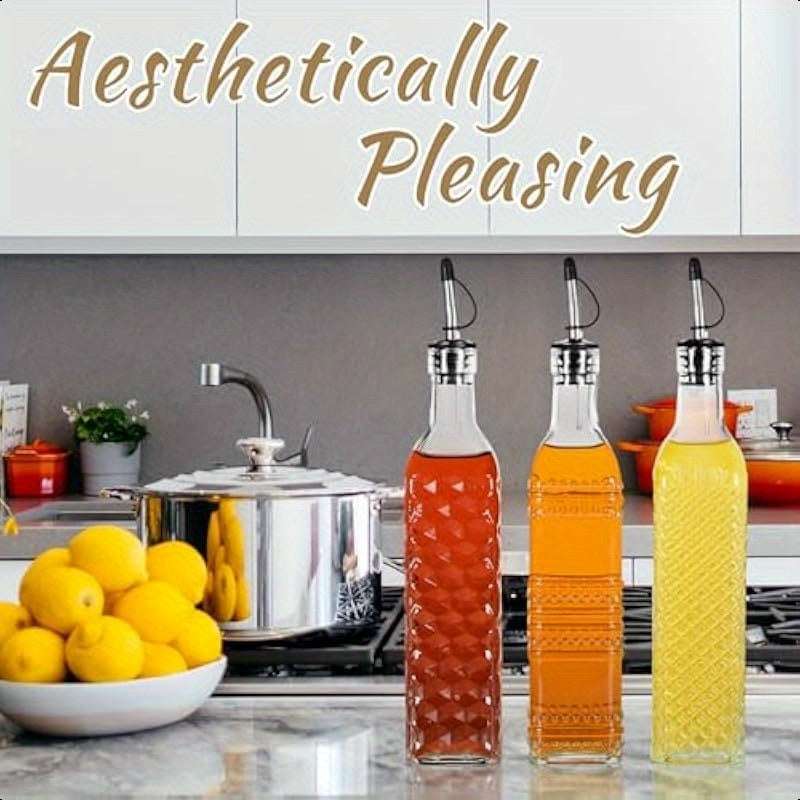 1 Pc Glass Oil Dispensers 500ml Oil and Vinegar Bottle with Pourer Square Shape (Random Design)