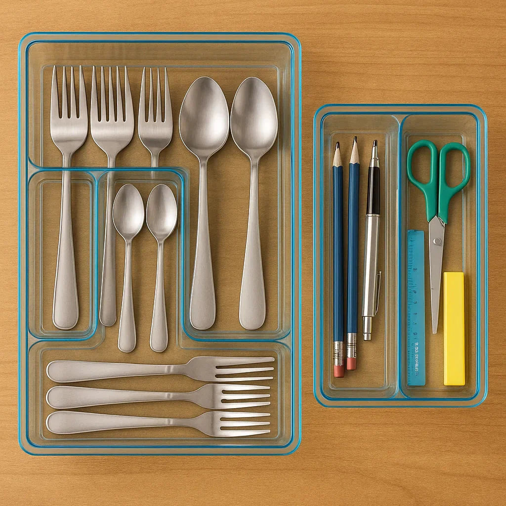 2 Pcs Set Multipurpose Drawer Organiser Tray for use in Kitchen and Office, Random Partition