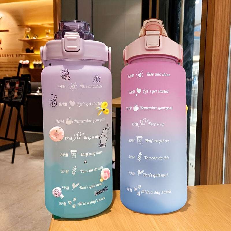 1pc 2000 ml Large-Capacity Gradient Water Bottle BPA-Free, Leak-Proof, with Motivational Phrases & Straw - Perfect for Fitness, Sports, Outdoor Activities - Portable, Easy to Carry