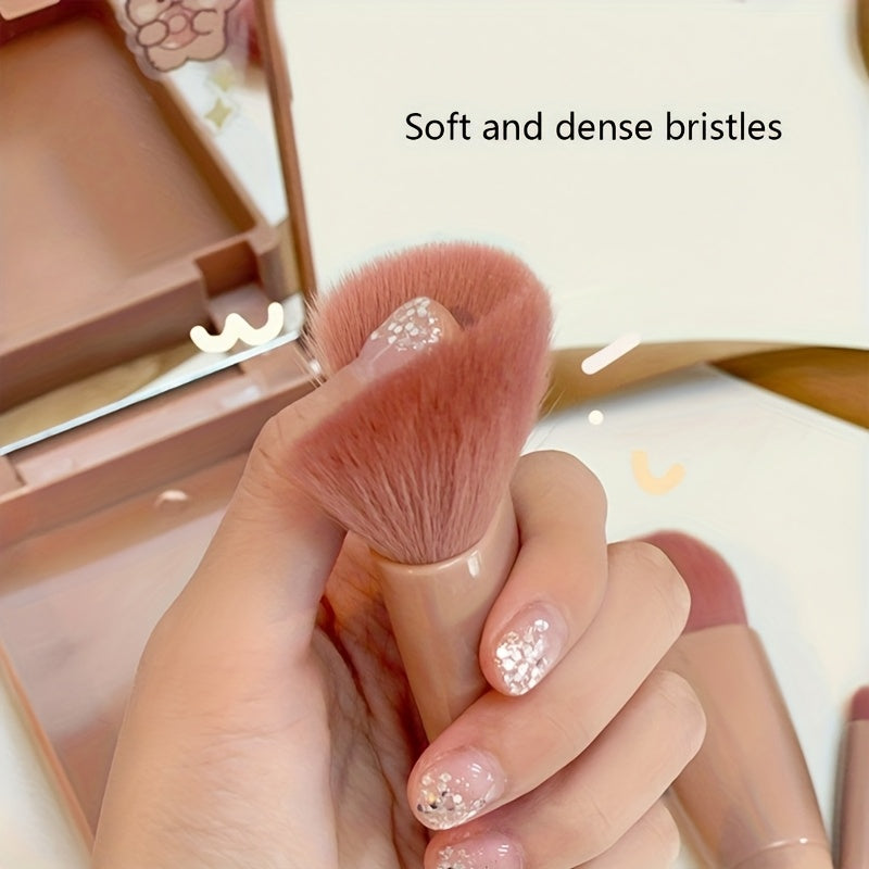 5 pcs Mini Makeup Brush Set with Mirror - Multifunctional Travel Cosmetic Brushes, Fragrance-Free, ABS Handle, Polyester Bristles, Palm Brush Shape, Ideal Gift for Friends and Family, All Skin Types