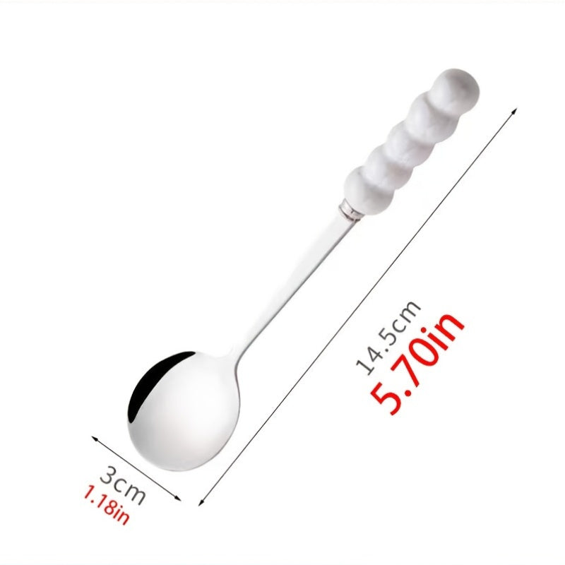 3 Pcs Stainless Steel Spoons with Ceramic Pearl Handles for Home Dining, Dessert Spoons, And Coffee Spoons (Random Colors)