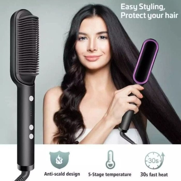 Hair Straightener HQT-909B Hair Straightener Brush Comb (Random Color)