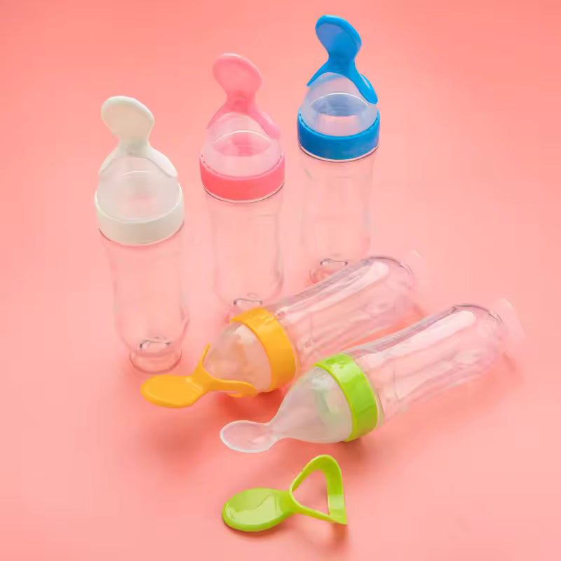 Safe Newborn Baby Feeding Silicone Bottle Feeding Spoon Milk Bottle 1 pcs (Random Color)
