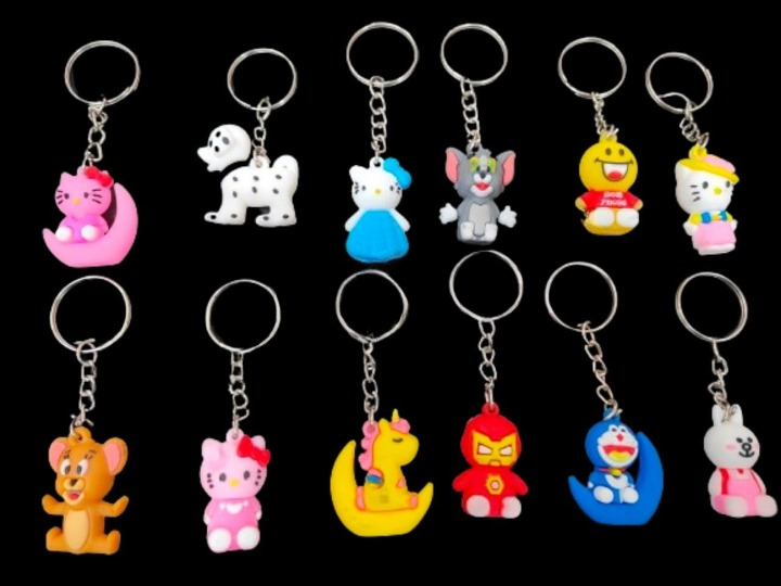 Mini Random Cartoon Keychain Combo – Soft Silicone Characters for Bags, Keys & Gifting (Pack Of 12)