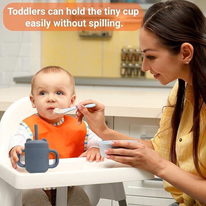 Silicone Baby Cup With Straw - BPA Free Silicone Sippy Cup (random color)