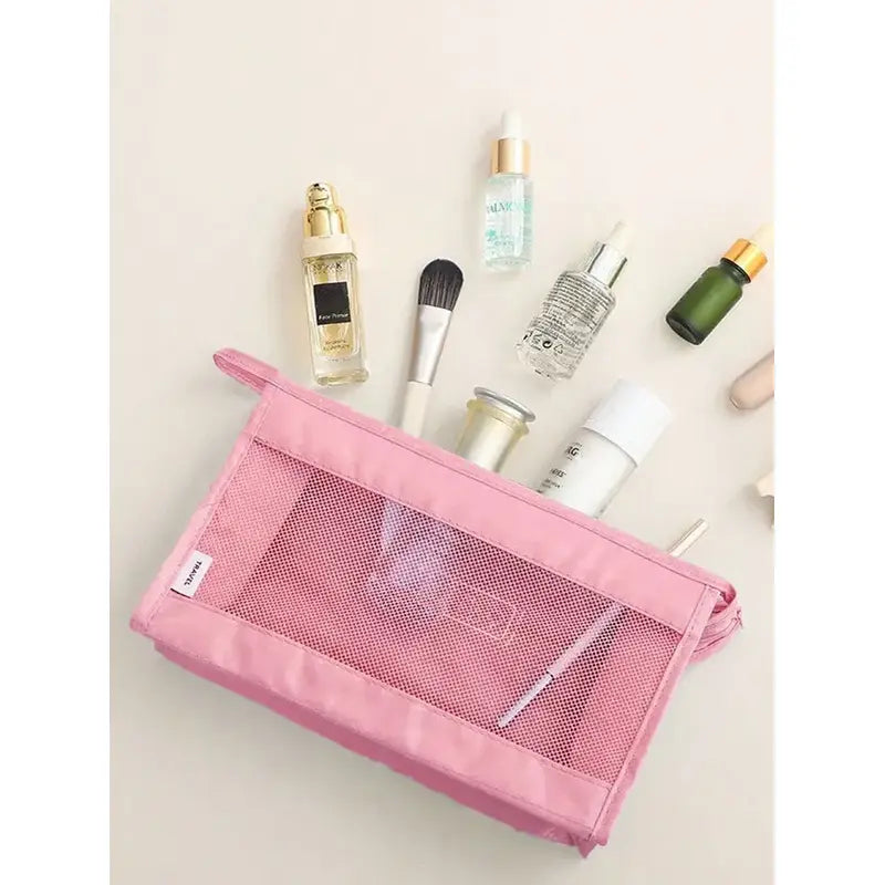 Transparent Mesh Travel Toiletry Bag – Waterproof Cosmetic Organizer Pouch (Random Color)