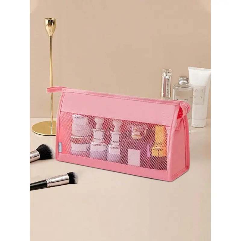 Transparent Mesh Travel Toiletry Bag – Waterproof Cosmetic Organizer Pouch (Random Color)