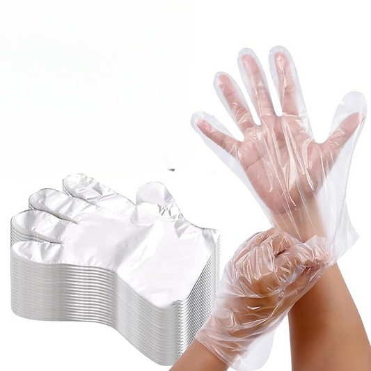 Disposable Plastic Hand Gloves – Transparent, Waterproof, Food Safe – Pack of 100