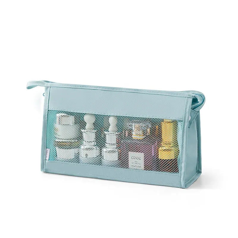 Transparent Mesh Travel Toiletry Bag – Waterproof Cosmetic Organizer Pouch (Random Color)