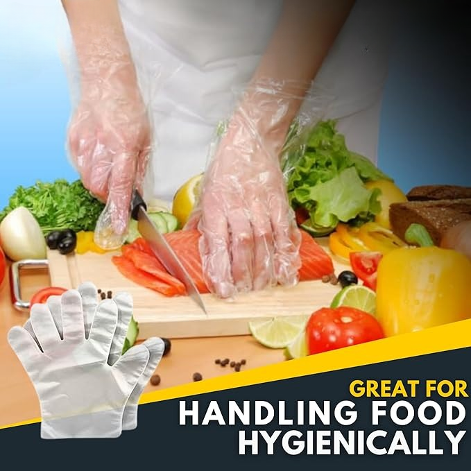 Disposable Plastic Hand Gloves – Transparent, Waterproof, Food Safe – Pack of 100