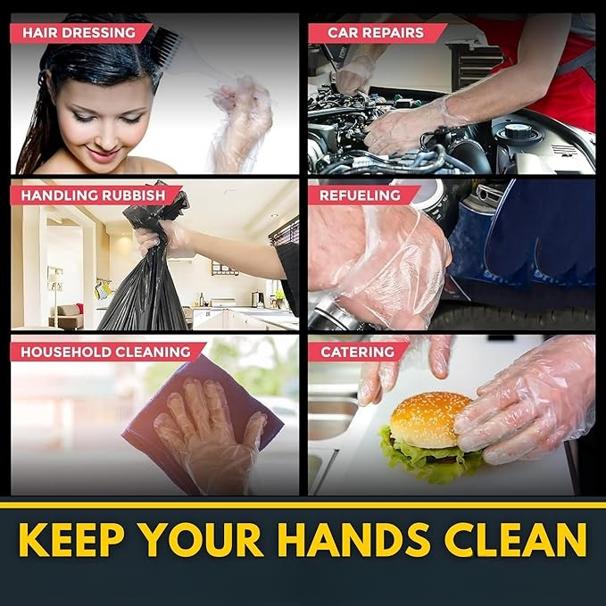 Disposable Plastic Hand Gloves – Transparent, Waterproof, Food Safe – Pack of 100