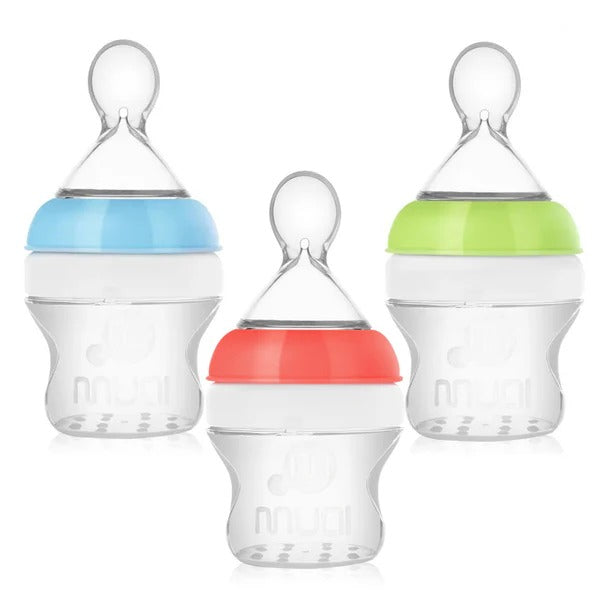 Mumlove 3-in-1 Silicone Baby Feeding Bottle, Food Dispensing Spoon & Duckbill Sipper - 150ml (random color)