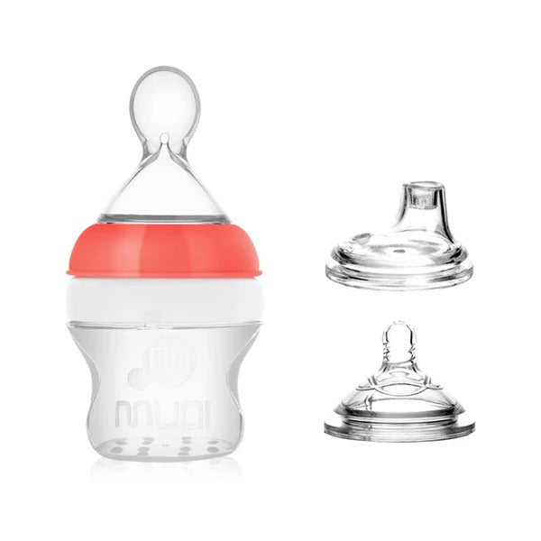 Mumlove 3-in-1 Silicone Baby Feeding Bottle, Food Dispensing Spoon & Duckbill Sipper - 150ml (random color)