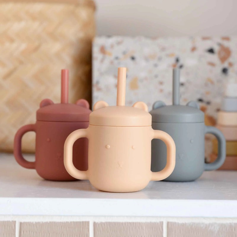 Silicone Baby Cup With Straw - BPA Free Silicone Sippy Cup (random color)