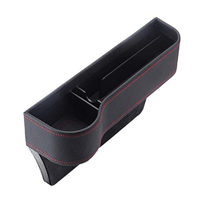 Multifunction Car Seat Organizer – Gap Filler Storage Box with Red Stitching