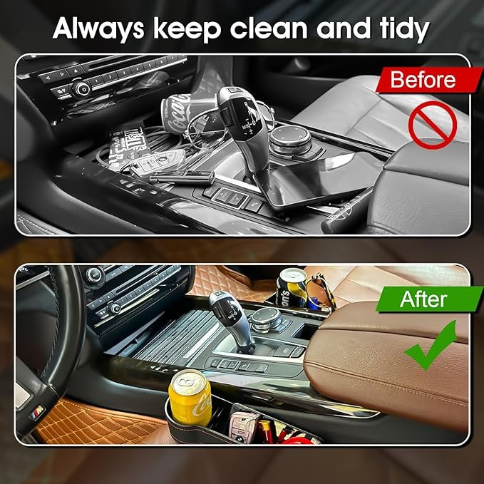 Multifunction Car Seat Organizer – Gap Filler Storage Box with Red Stitching