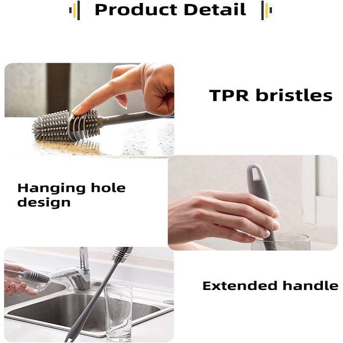 Silicone Bottle Cleaning Brush Long Handle for Baby Bottle, Water Bottle, Containers, Vase and Glass, Bottle Cleaner for Home and Kitchen Accessories