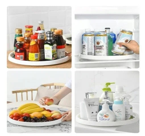 Non-Skid 360° Rotating Storage Plastic Tray, Turntable Multifunction Kitchen Organiser Rack, Organiser for Jars Cans, Dining Table, Office, Refrigerator, Cupboard, Bathroom, Living Room